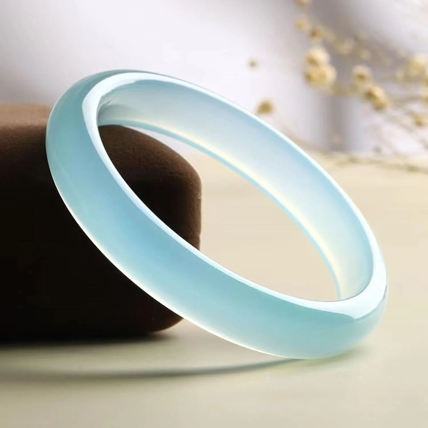 Jade Bangle Bracelet for Women Genuine Light Blue Gemstone Ice Transparent Chalcedony Thin Strip Women's Bracelet