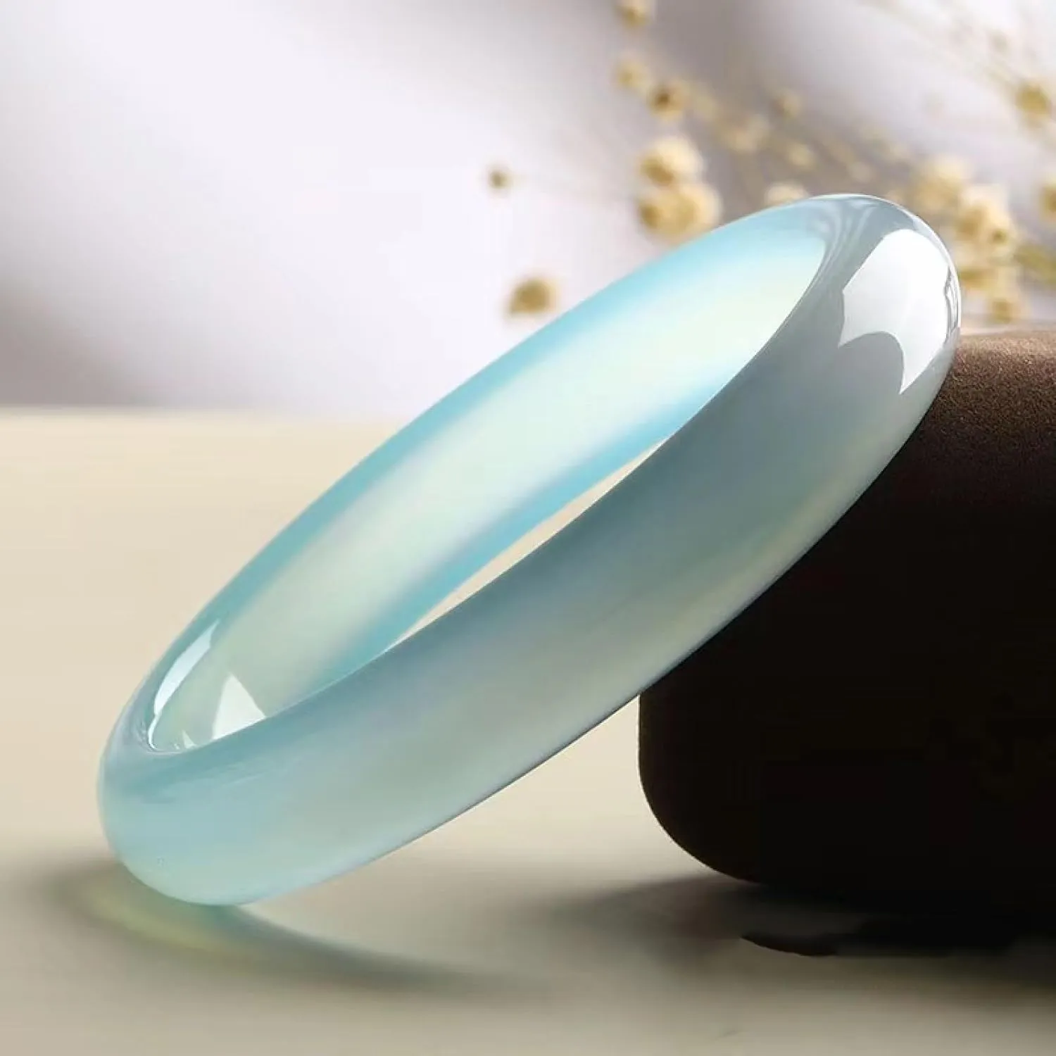 Jade Bangle Bracelet for Women Genuine Light Blue Gemstone Ice Transparent Chalcedony Thin Strip Women's Bracelet