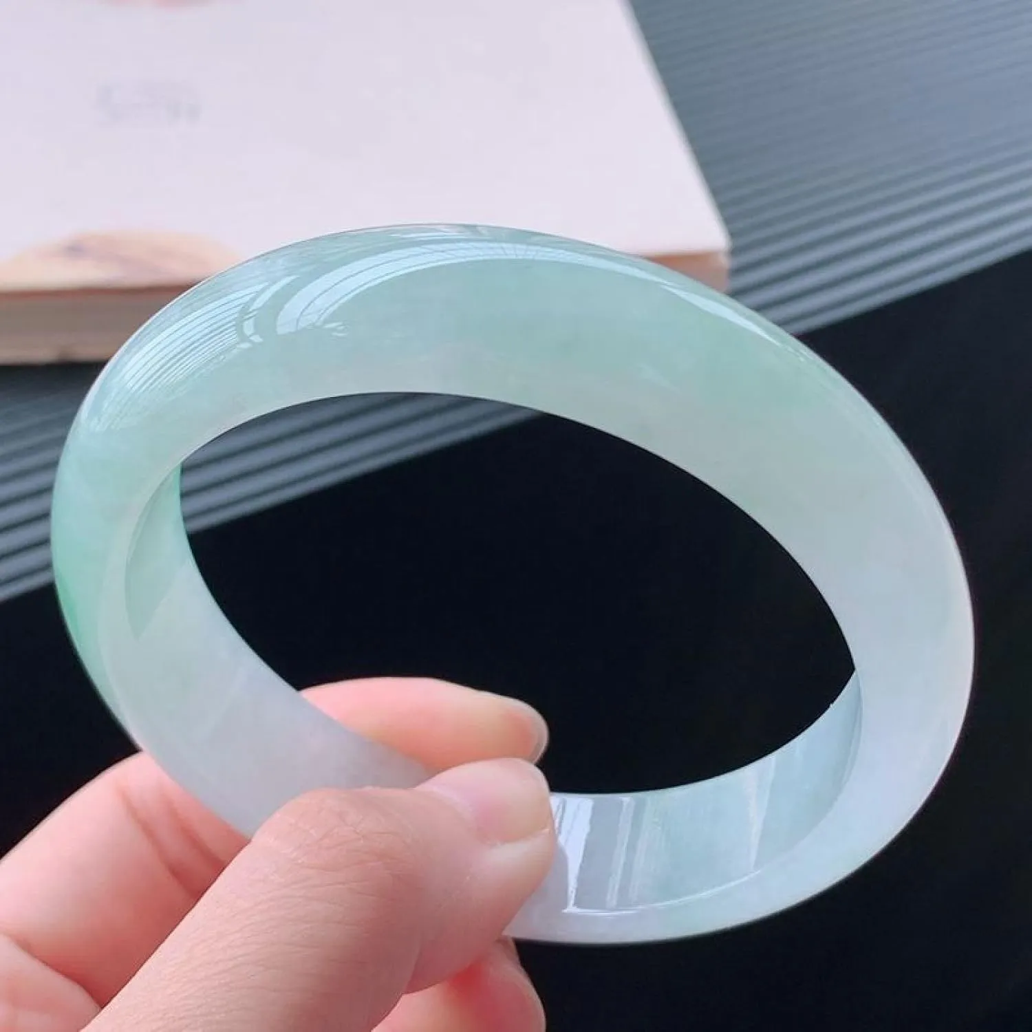 Jade Bangle Bracelet for Women Genuine Pure Natural Ice Glutinous White Light Green Positive Energy Bracelet