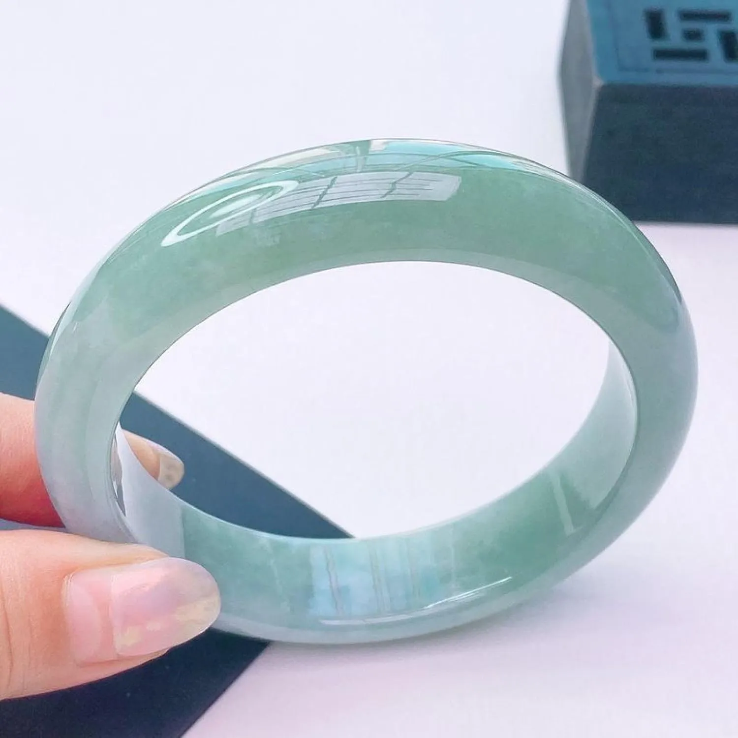 Jade Bangle Bracelet for Women Genuine Pure Natural Ice Glutinous White Light Green Positive Energy Bracelet