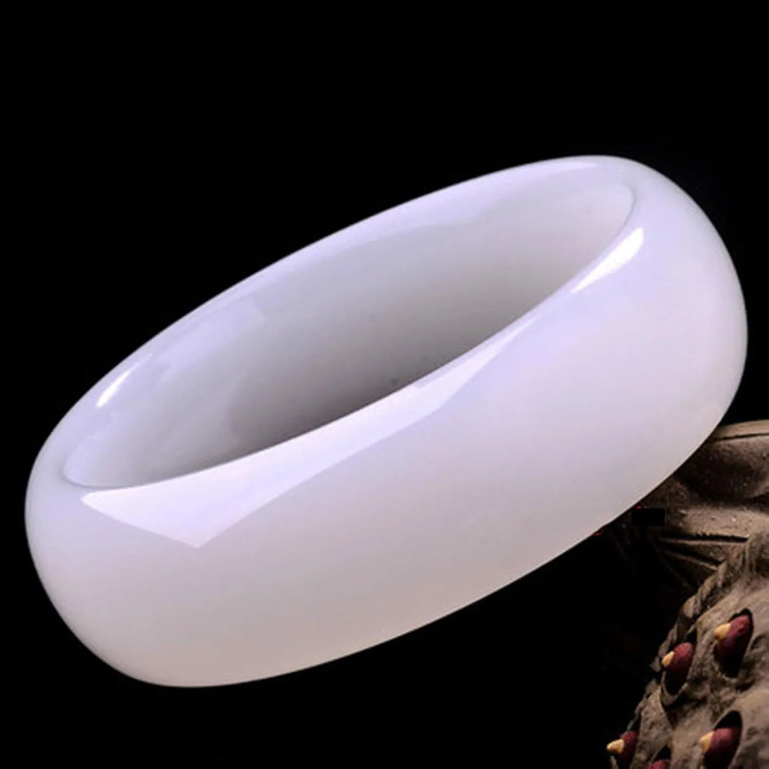 Jade Bangle Bracelet for Women Natural Genuine Ice Species Transparent, White Jade Jadeite Widened and Thickened Gift