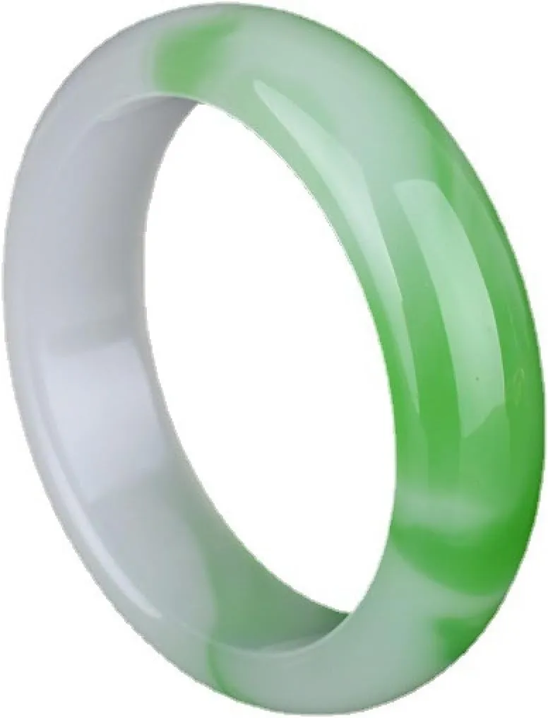 Jade Bangle Bracelet for Women White And Green Floating Flower Classic Wedding Bracelet with Gift Box