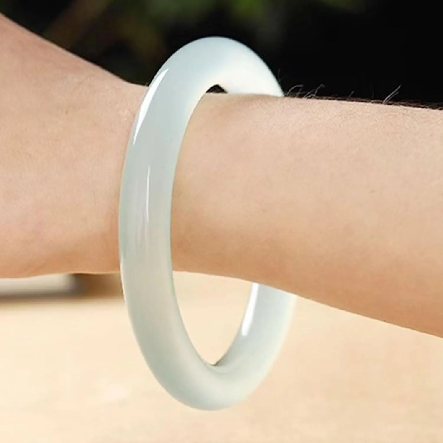 Jade Bangle Bracelet for Women,Blue White Jade Thin Round Strip Retro,Couple Style Bracelet