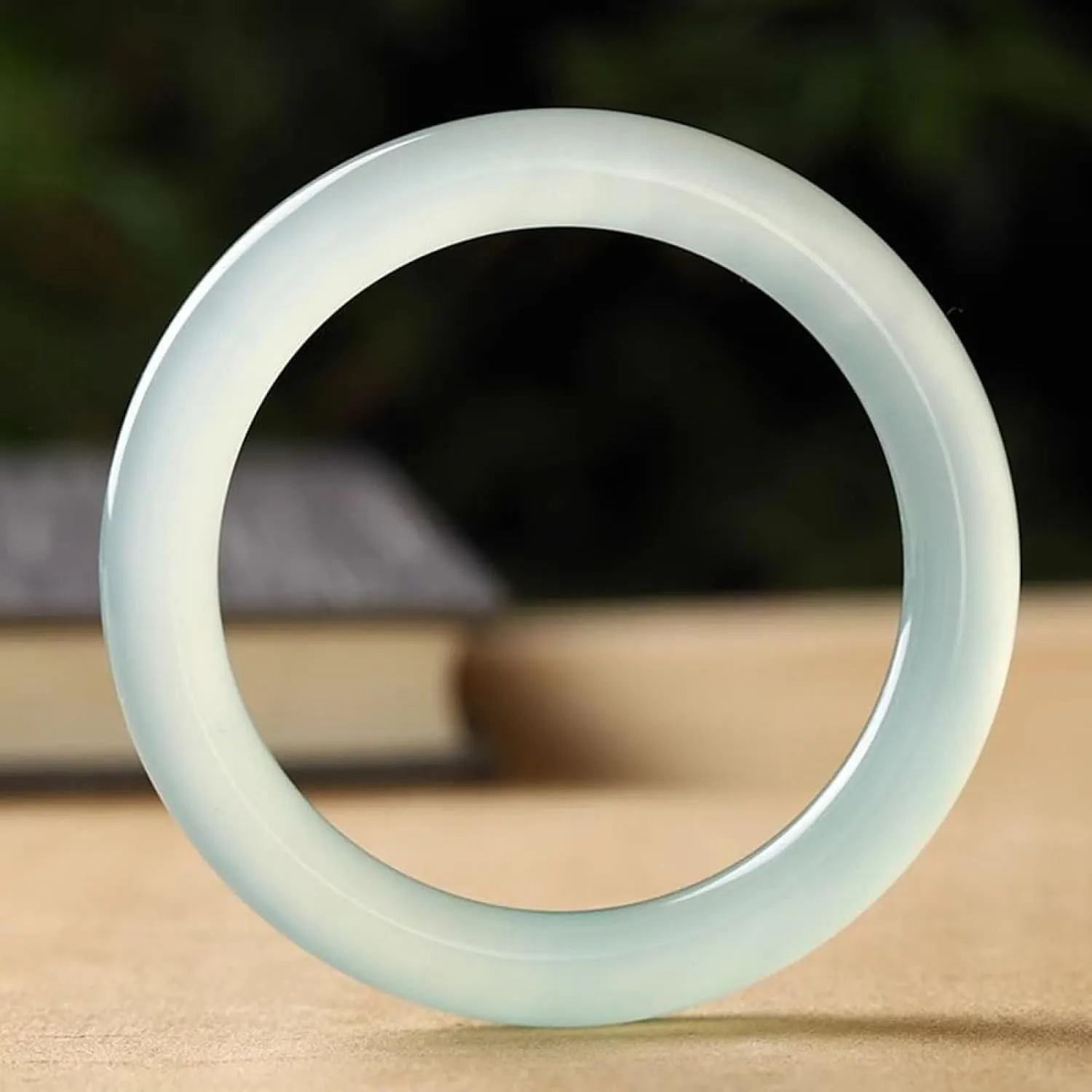 Jade Bangle Bracelet for Women,Blue White Jade Thin Round Strip Retro,Couple Style Bracelet
