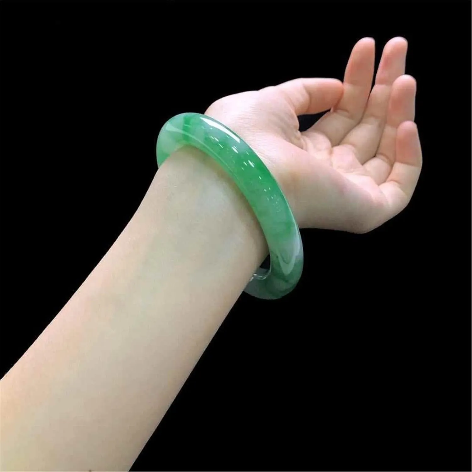 Jade Bangle Bracelet For,women Handmade, White Green Floating Flowers Ice Vintage Jade Bracelet.