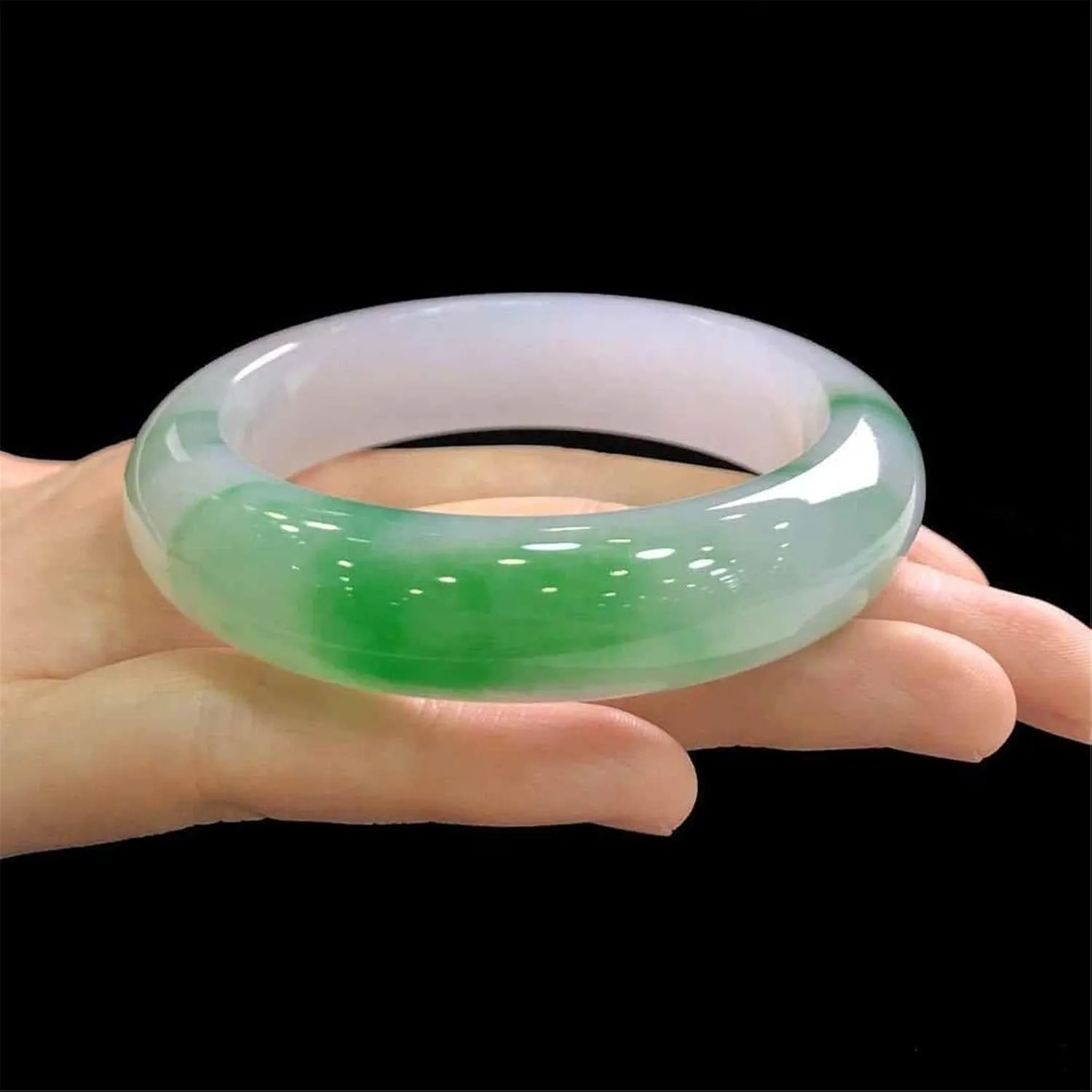 Jade Bangle Bracelet For,women Handmade, White Green Floating Flowers Ice Vintage Jade Bracelet.