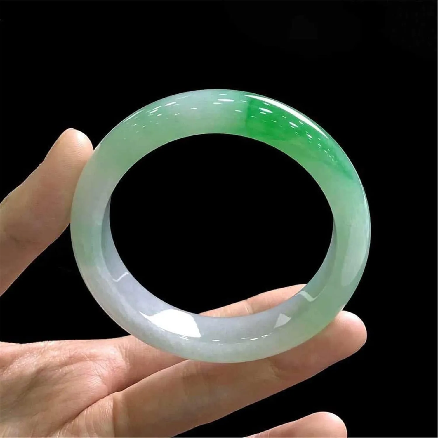 Jade Bangle Bracelet For,women Handmade, White Green Floating Flowers Ice Vintage Jade Bracelet.