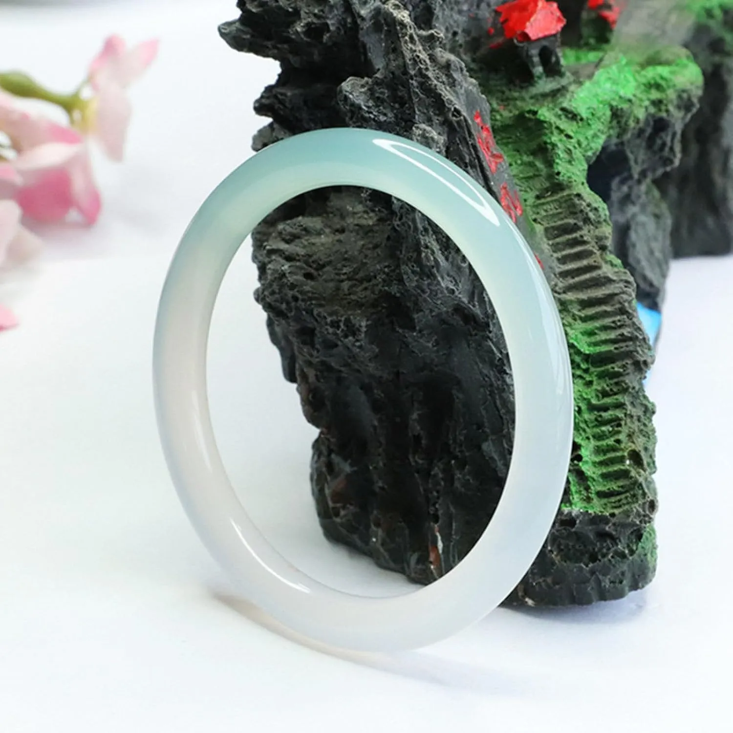 Jade Bangle Bracelet, Women Natural Genuine Ice Species, Light Green Gradient,Agate Round Bar jade bangle bracelet