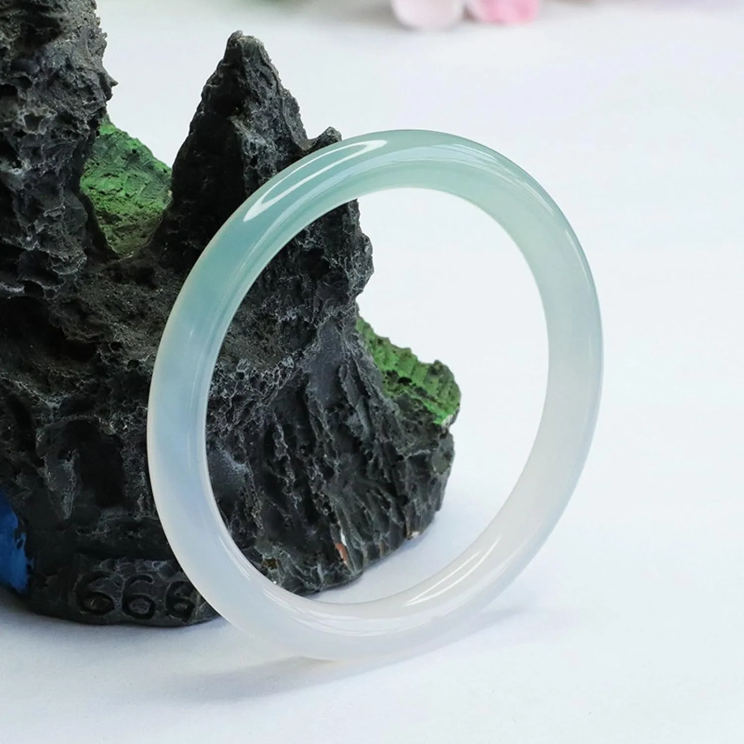 Jade Bangle Bracelet, Women Natural Genuine Ice Species, Light Green Gradient,Agate Round Bar jade bangle bracelet