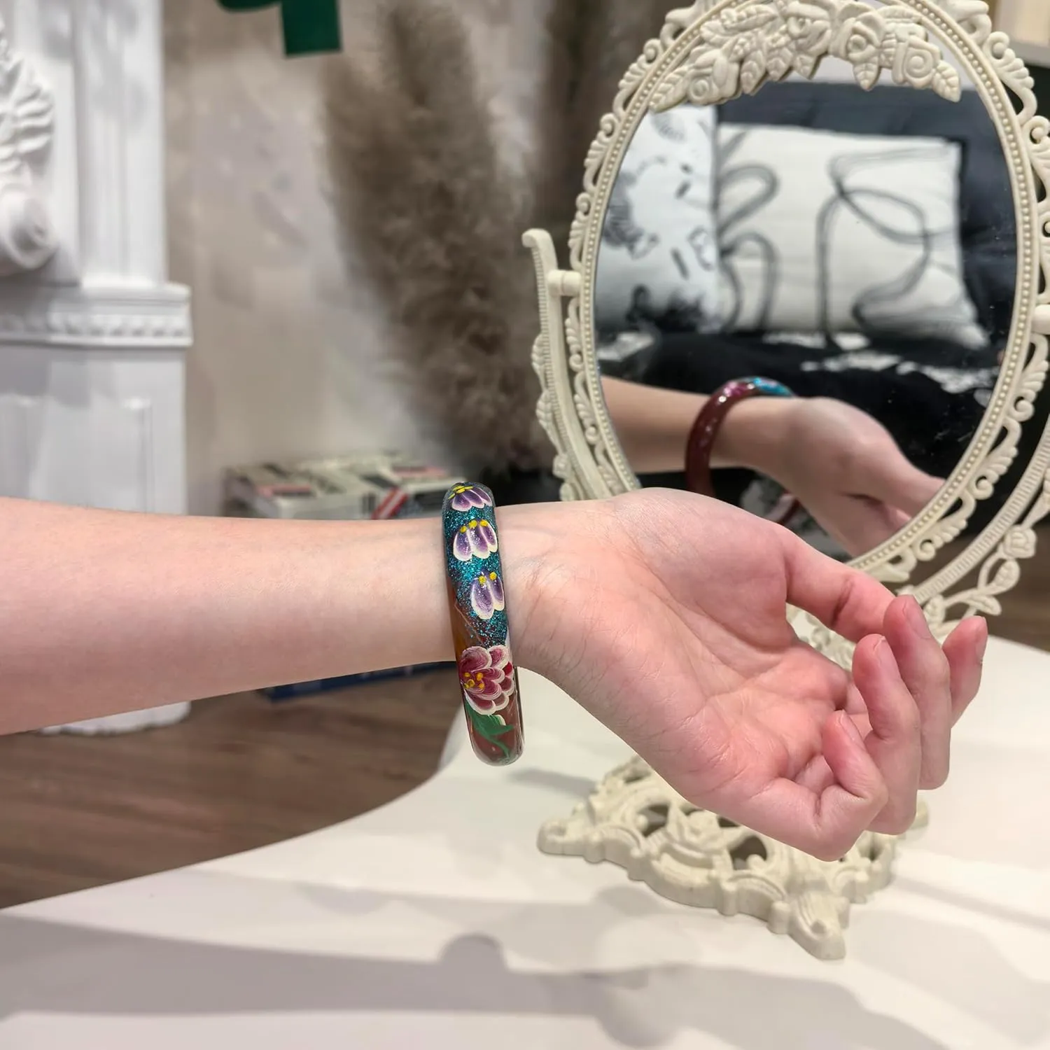 Jade Bangle for Women Handmade Peacock Bracelets Good Luck Bangle Bracelet Fashion Vintage Design