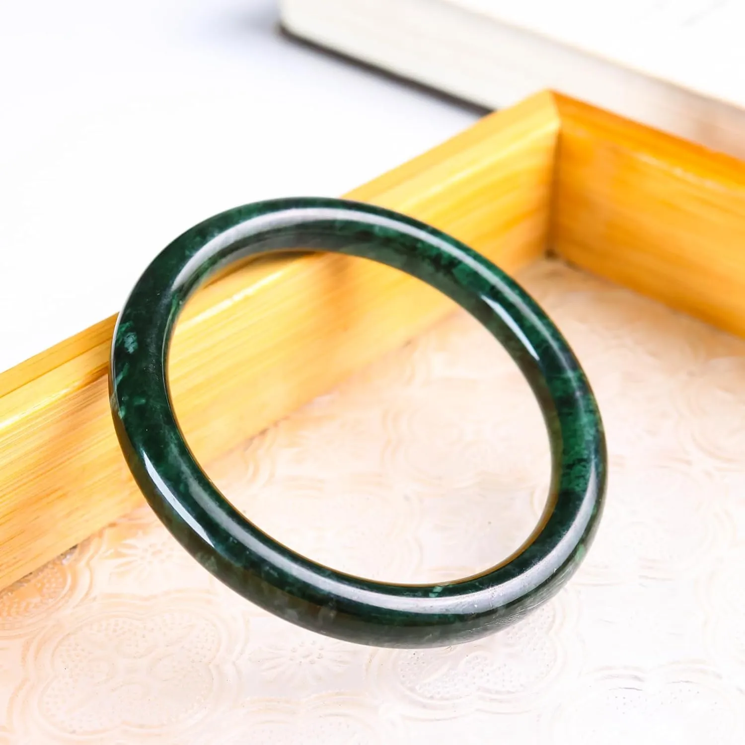 Jade Bracelet for Women, 100% Natural Green Jade, Good Luck Genuine Grade A Round Jade Bangles with Jewelry Box and Certificate, Inner 2.12-2.52''/54-64mm