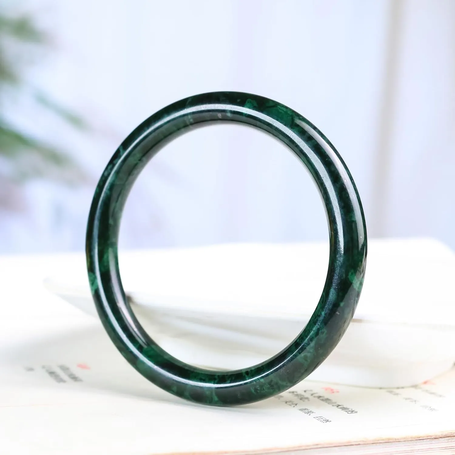 Jade Bracelet for Women, 100% Natural Green Jade, Good Luck Genuine Grade A Round Jade Bangles with Jewelry Box and Certificate, Inner 2.12-2.52''/54-64mm