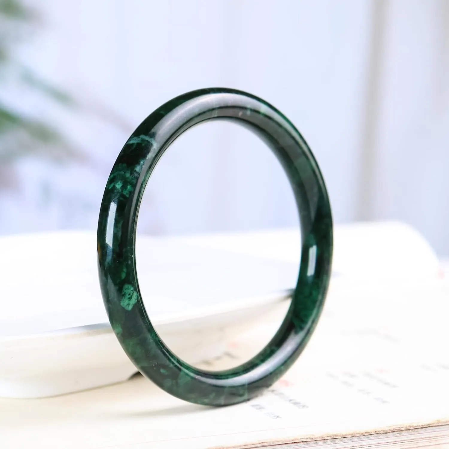 Jade Bracelet for Women, 100% Natural Green Jade, Good Luck Genuine Grade A Round Jade Bangles with Jewelry Box and Certificate, Inner 2.12-2.52''/54-64mm