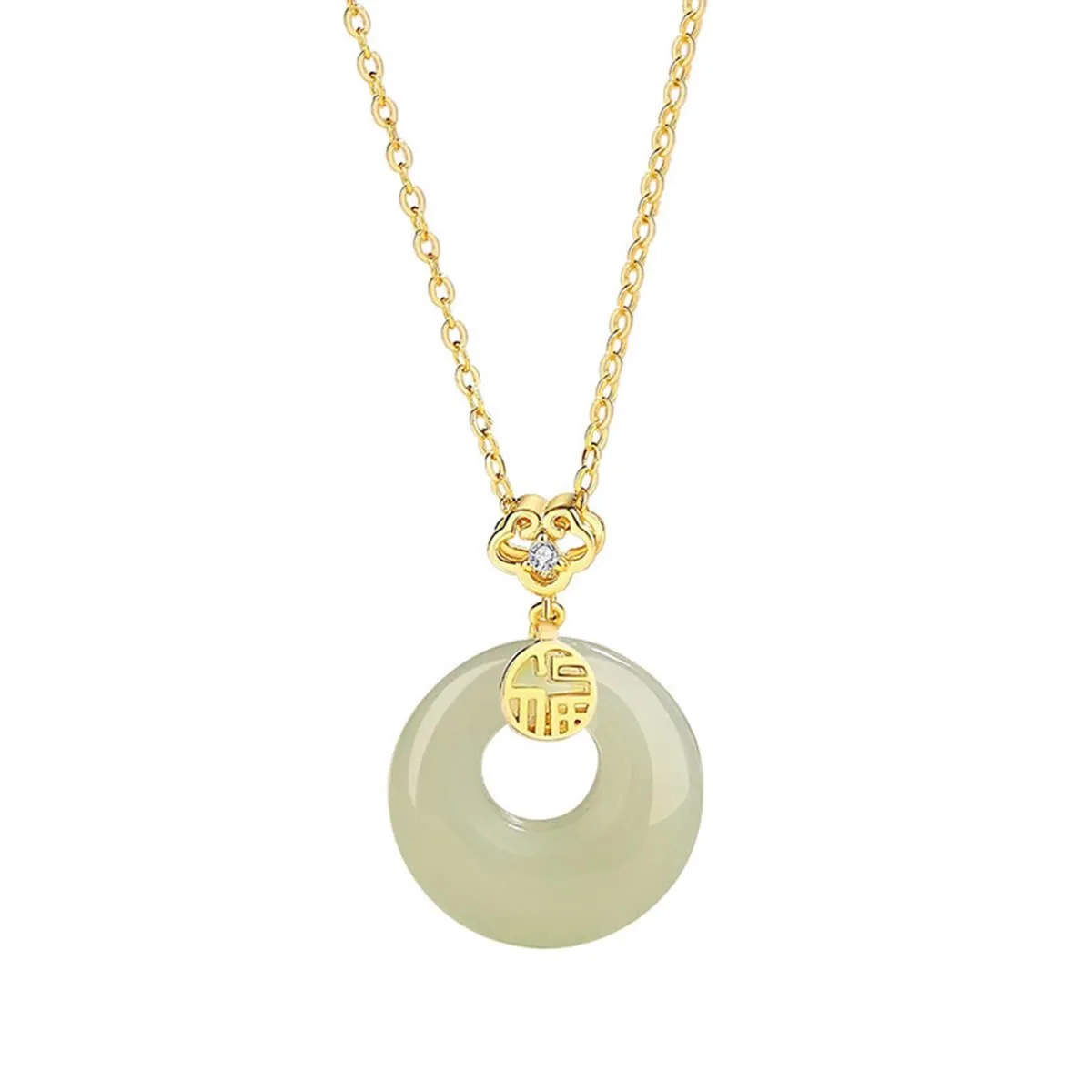 Jade Donut FU Pendant Necklace Handmade Chain Choker Jewelry S925 14k Gold Plated Valentine Mother's Day Birthday Gift for Women 18inch