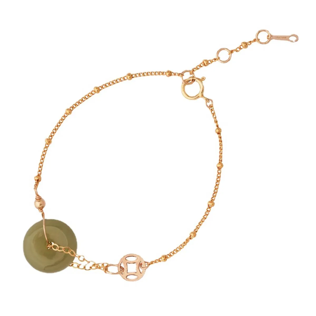 Jade Donut Pendant Charm Bracelet Handmade Chain Hand Bracelet Jewelry S925 14k Gold Plated Valentine Mother's Day Birthday Gift for Women 8inch