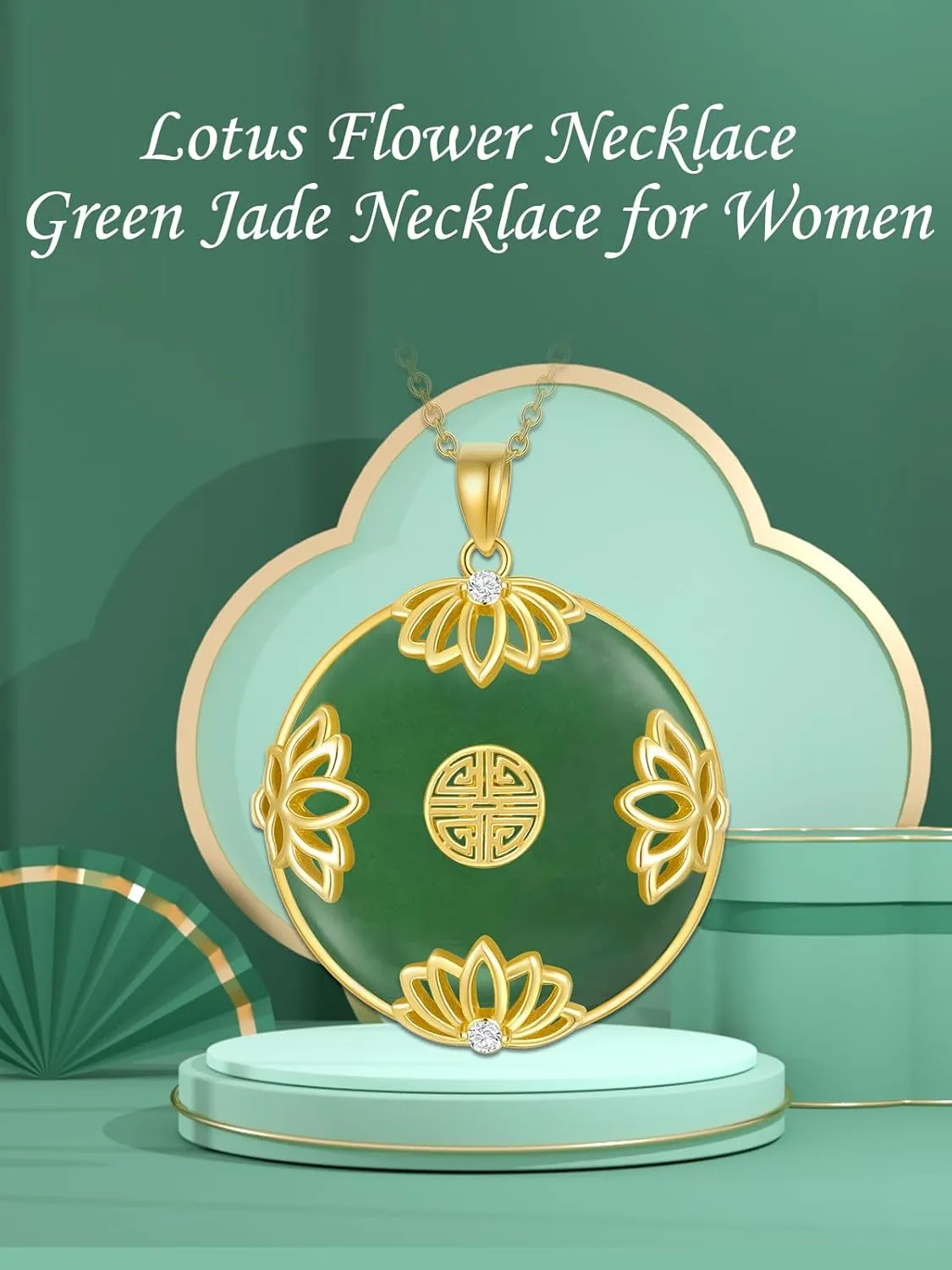 Jade Lotus Necklace for Women 14k Gold Plated Sterling Silver Round Jade Jewelry Birthday Mothers Day Christmas Gifts for Women Her Mom