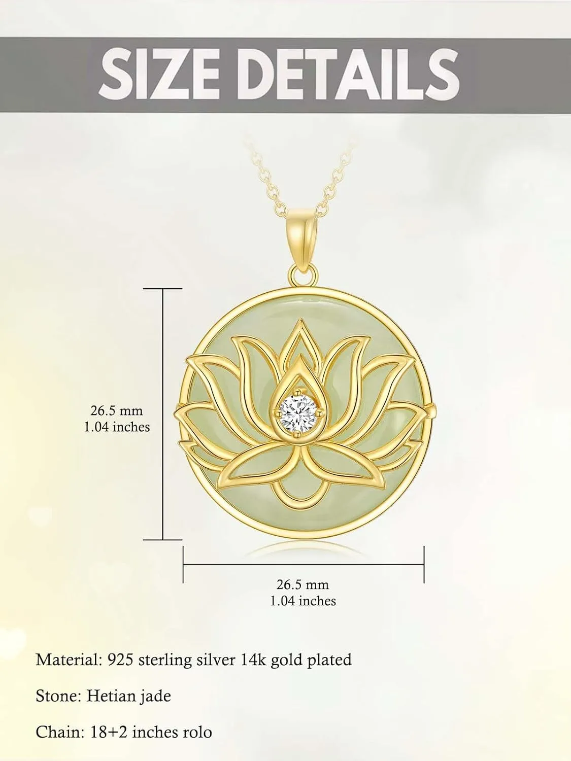 Jade Lotus Necklace for Women 14k Gold Plated Sterling Silver Round Jade Jewelry Birthday Mothers Day Christmas Gifts for Women Her Mom