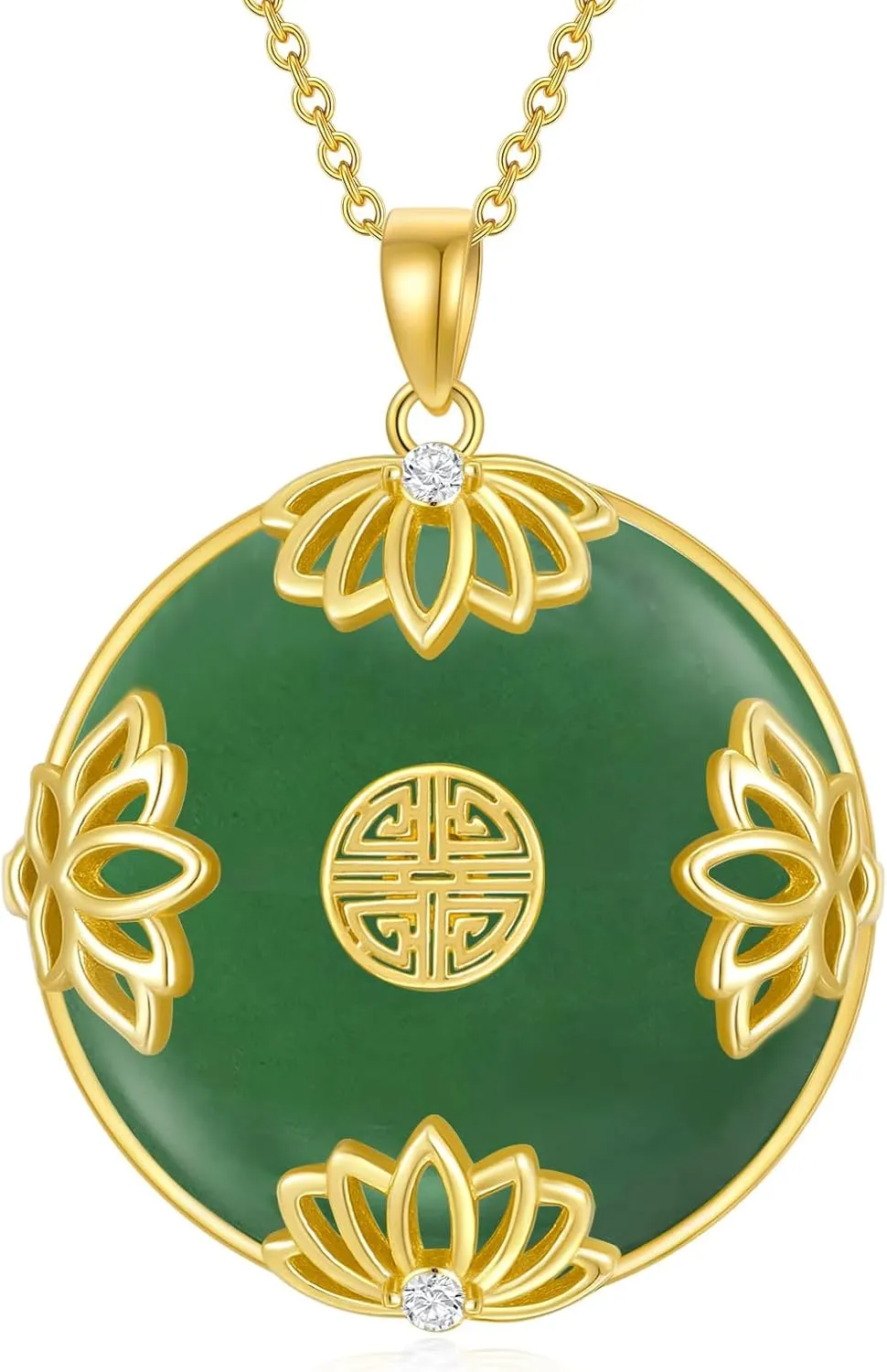 Jade Lotus Necklace for Women 14k Gold Plated Sterling Silver Round Jade Jewelry Birthday Mothers Day Christmas Gifts for Women Her Mom