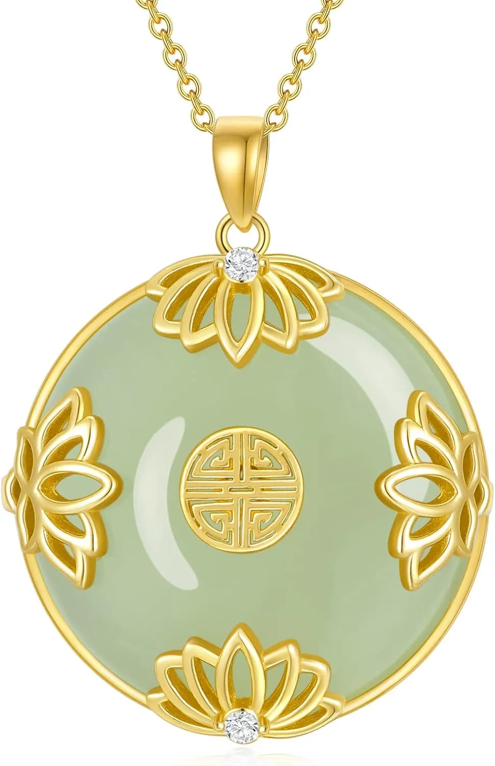 Jade Lotus Necklace for Women 14k Gold Plated Sterling Silver Round Jade Jewelry Birthday Mothers Day Christmas Gifts for Women Her Mom