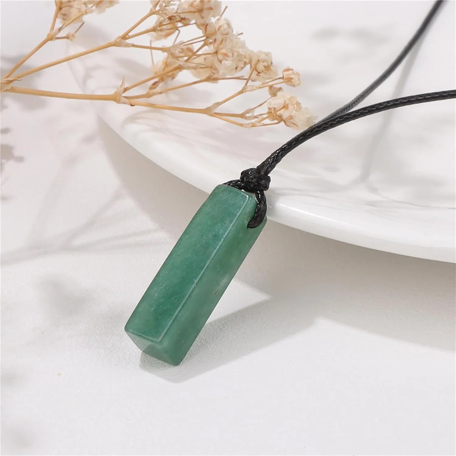 Jade Necklace for Men Green Aventurine Necklace Natural Jade Pendant Black Rope Adjustable Green Crystal Necklace Jade Jewelry Handmade Jewelry Gifts for Women Men