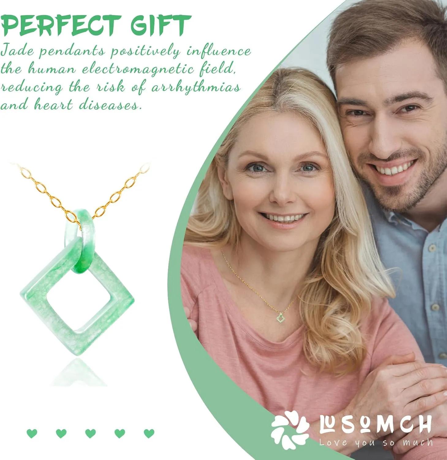 Jade Necklace, Square Pendant Necklace, Small Gifts, Jewelry for Women, Non Tarnish Gold Necklace