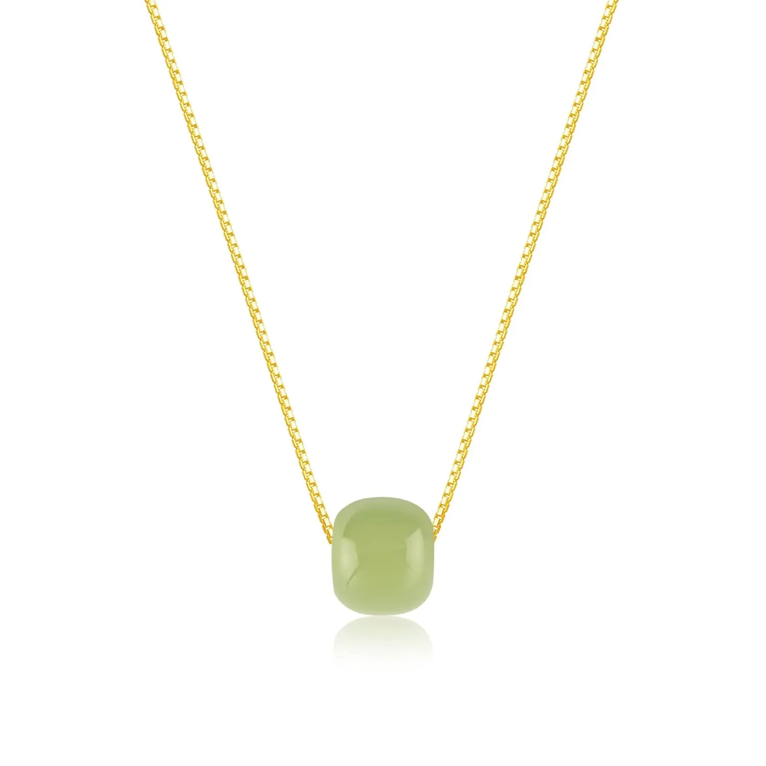 Jade Pendant Necklace for Women Gold Plated Bamboo Link Natural Hetian Green Jade Beads Choker Necklace Good Luck Jewelry Gifts for Her Birthday's Gifts