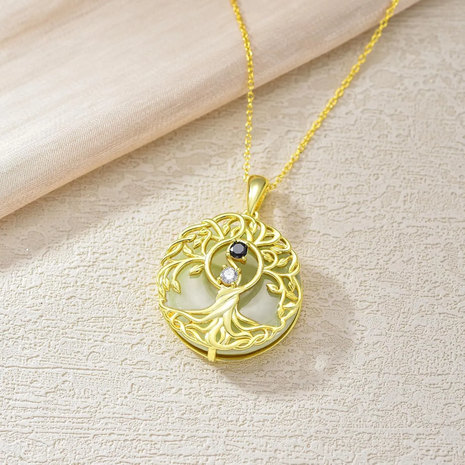 Jade Tree of Life Necklace 14k Gold Plated Sterling Silver Celtic Family Tree Jewelry Birthday Mothers Day Christmas Gifts for Women Mom Her