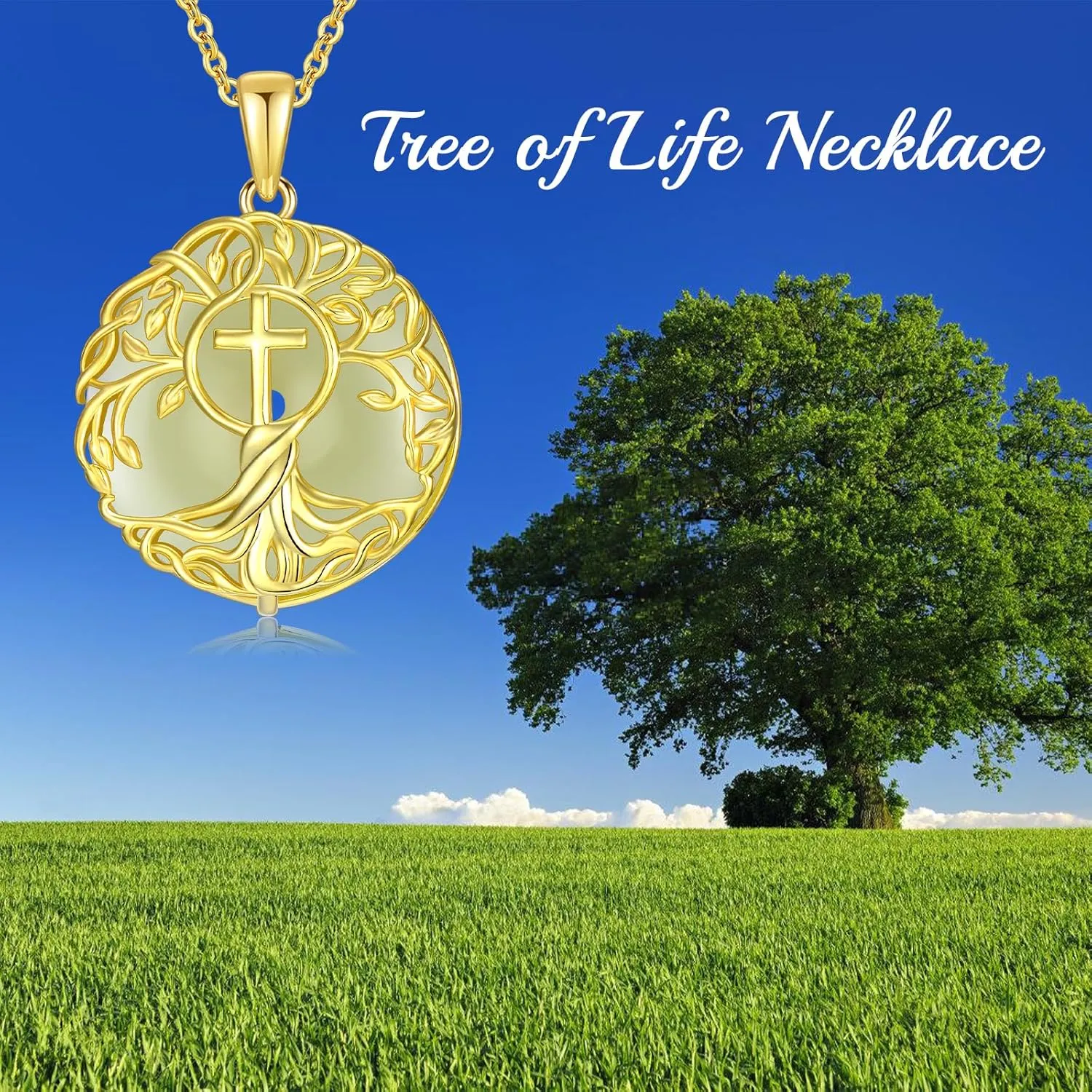 Jade Tree of Life Necklace 14k Gold Plated Sterling Silver Celtic Family Tree Jewelry Birthday Mothers Day Christmas Gifts for Women Mom Her