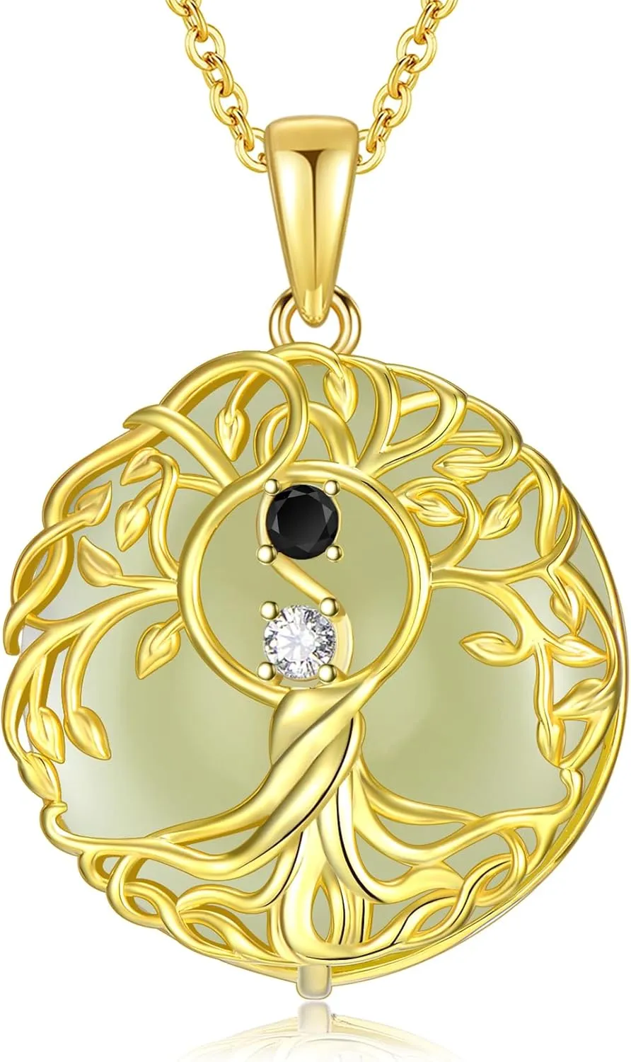 Jade Tree of Life Necklace 14k Gold Plated Sterling Silver Celtic Family Tree Jewelry Birthday Mothers Day Christmas Gifts for Women Mom Her
