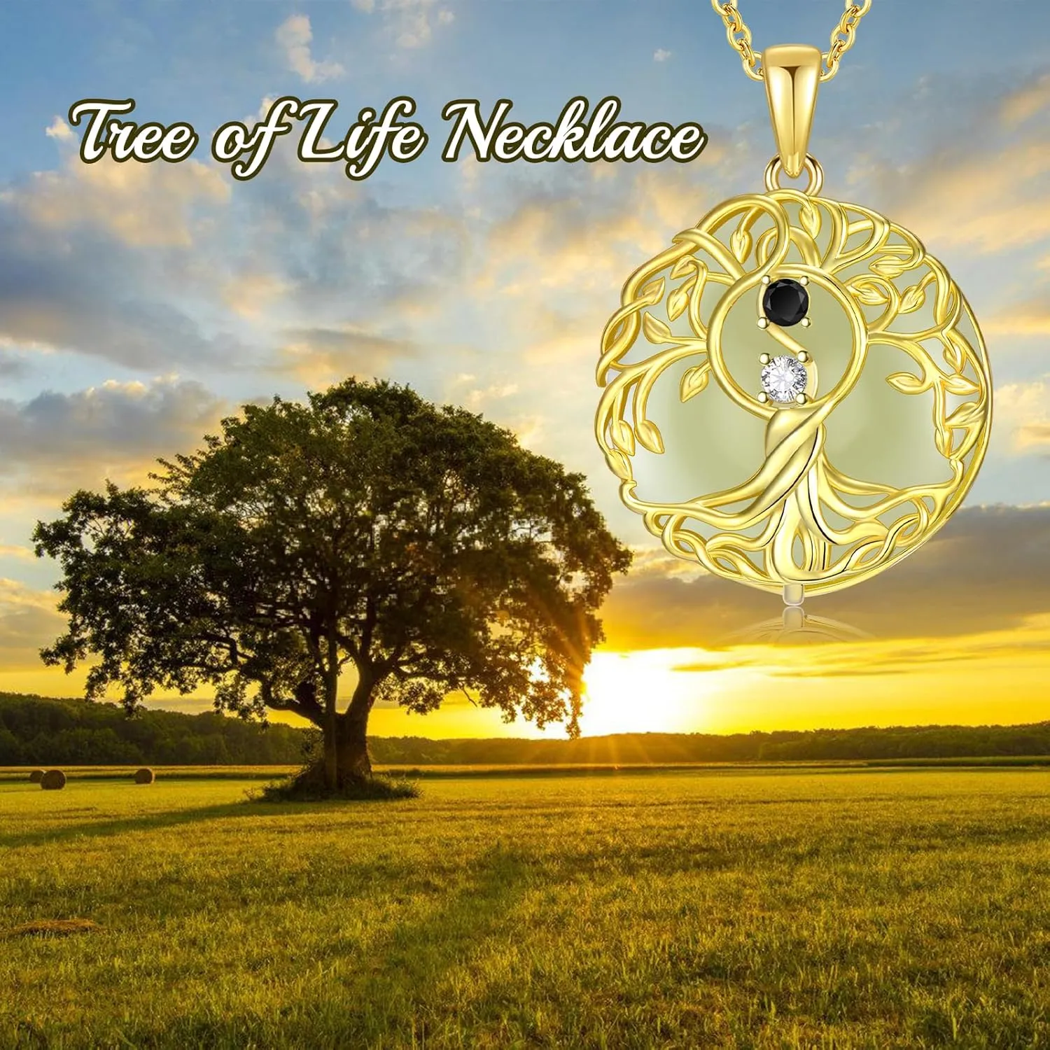 Jade Tree of Life Necklace 14k Gold Plated Sterling Silver Celtic Family Tree Jewelry Birthday Mothers Day Christmas Gifts for Women Mom Her