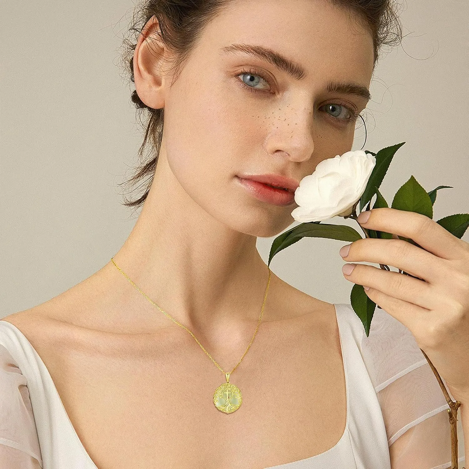 Jade Tree of Life Necklace 14k Gold Plated Sterling Silver Celtic Family Tree Jewelry Birthday Mothers Day Christmas Gifts for Women Mom Her
