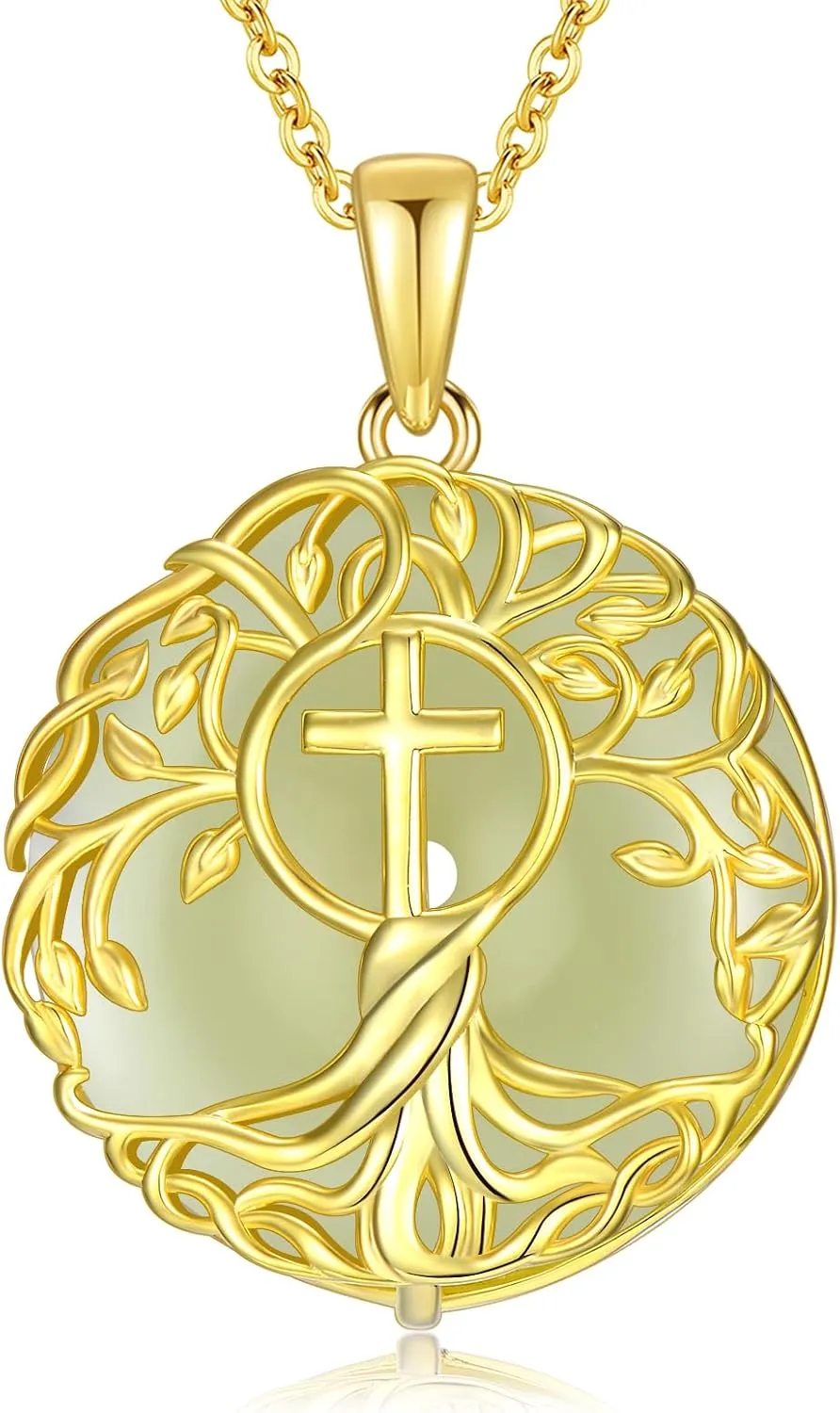 Jade Tree of Life Necklace 14k Gold Plated Sterling Silver Celtic Family Tree Jewelry Birthday Mothers Day Christmas Gifts for Women Mom Her