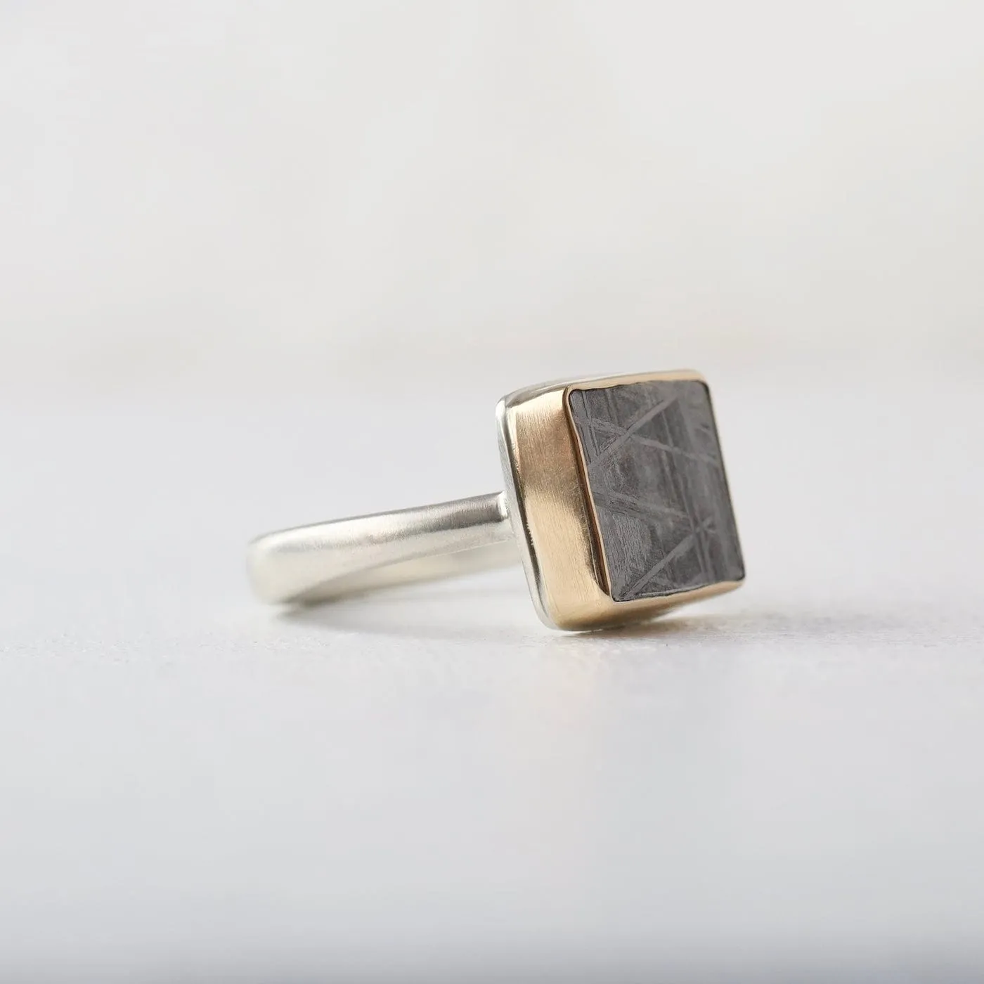 Jamie Joseph Ring with Small Rectangular Scrimshaw Meteorite