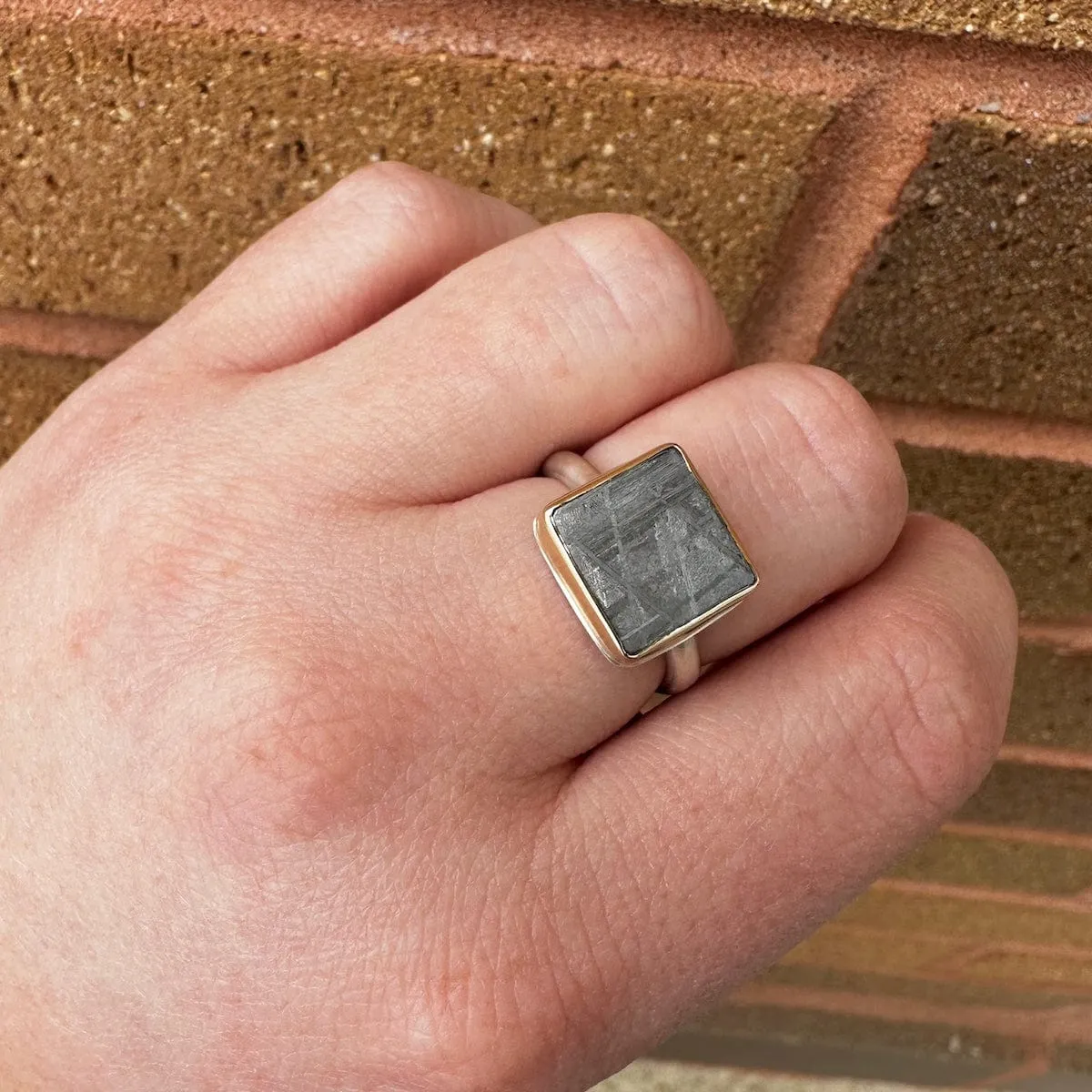 Jamie Joseph Ring with Small Rectangular Scrimshaw Meteorite