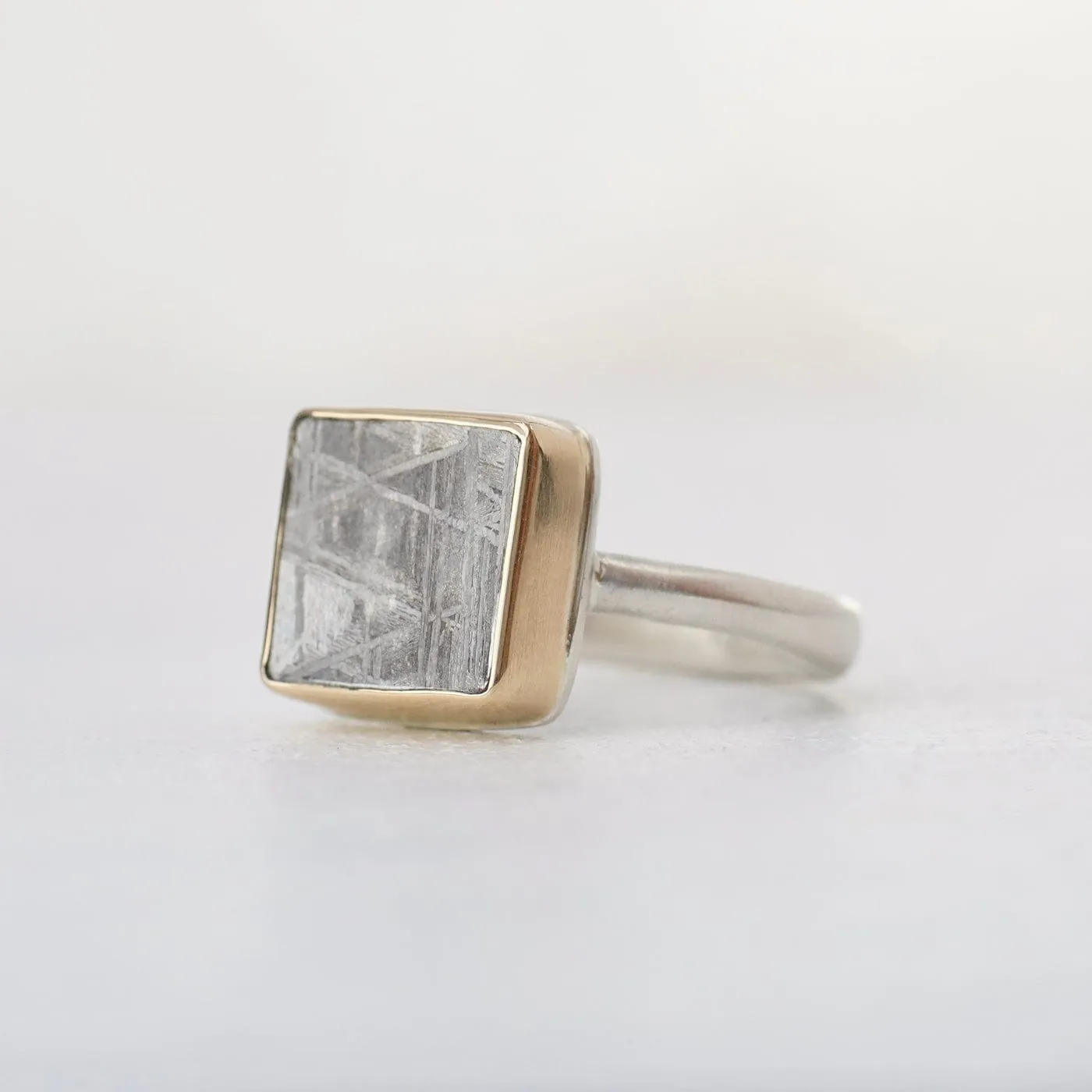 Jamie Joseph Ring with Small Rectangular Scrimshaw Meteorite