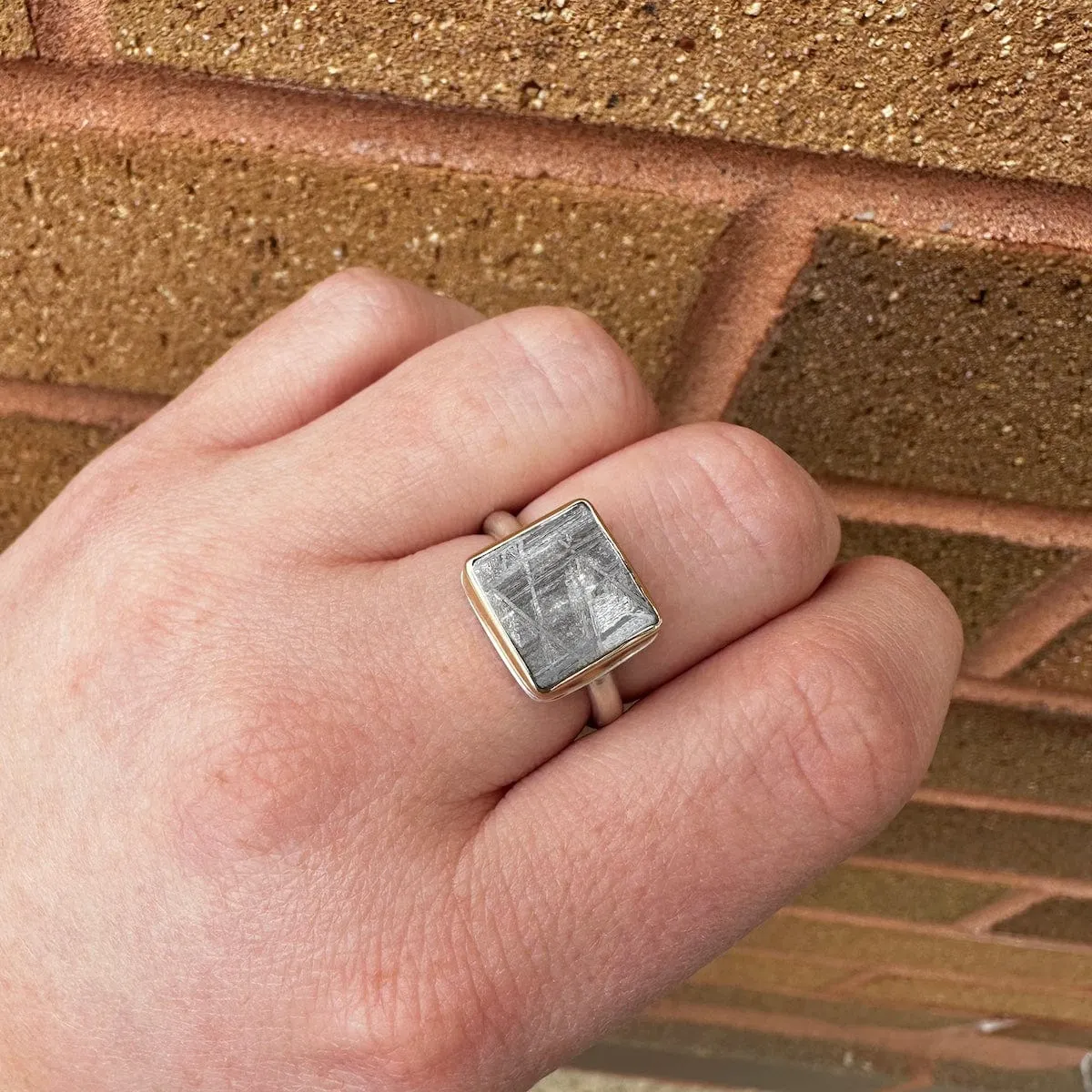Jamie Joseph Ring with Small Rectangular Scrimshaw Meteorite
