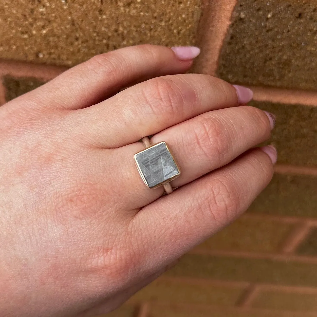 Jamie Joseph Ring with Small Rectangular Scrimshaw Meteorite