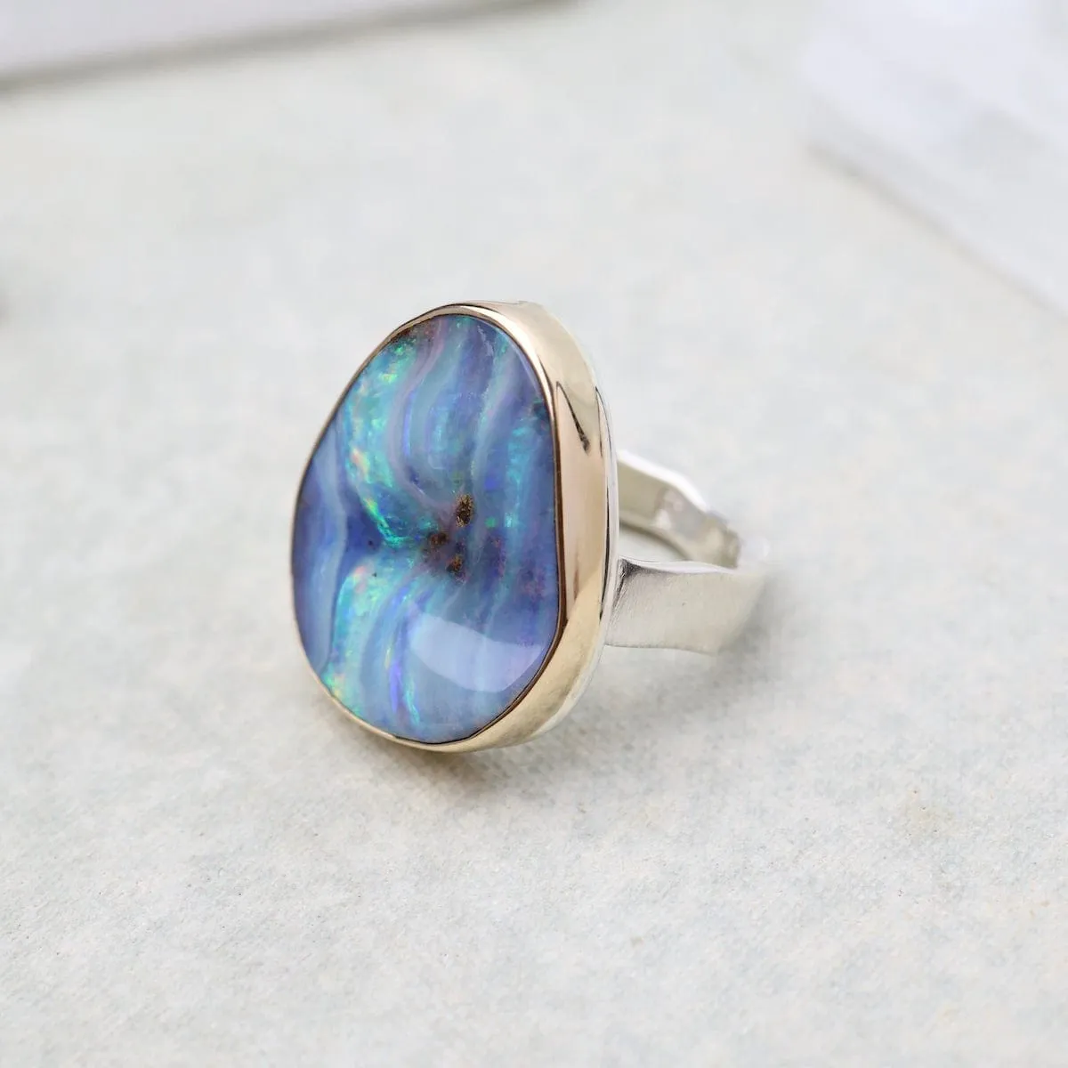 Jamie Joseph Vertical Asymmetrical Boulder Opal Ring