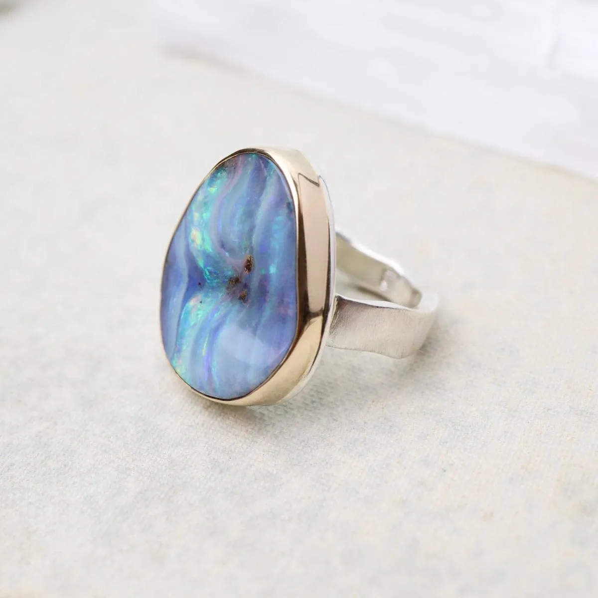 Jamie Joseph Vertical Asymmetrical Boulder Opal Ring