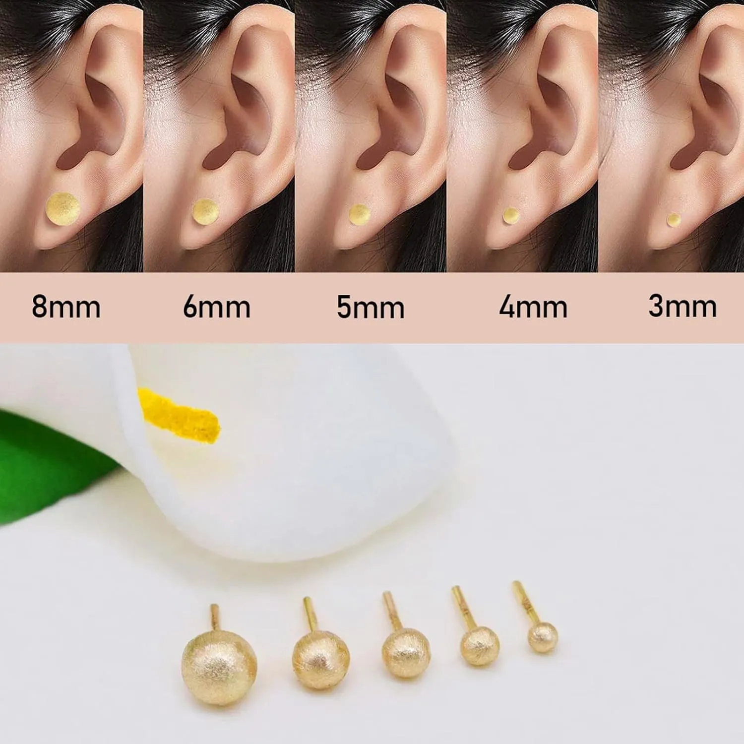 JINERA 5 Pairs Stud Earrings for Women 14K Plated Gold/Silver Pearl Ball Small Stud Earrings Set Cartilage Piercing Hypoallergenic Lightweight Flatback Earrings Jewelry Gifts for Women
