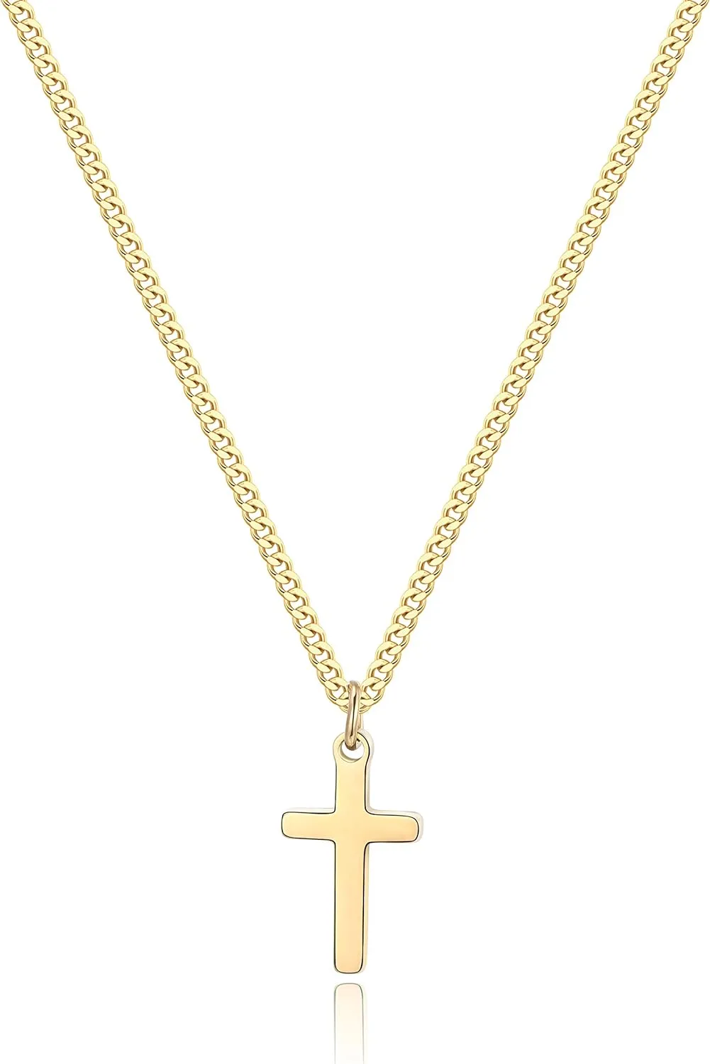 Joxevyia Cross Necklace for 14K Gold Filled Stainless Steel Small Cross Pendant with Cuban Chain Necklace Simple Faith Jewelry Christmas Gift for Men Women 16-24 Inches