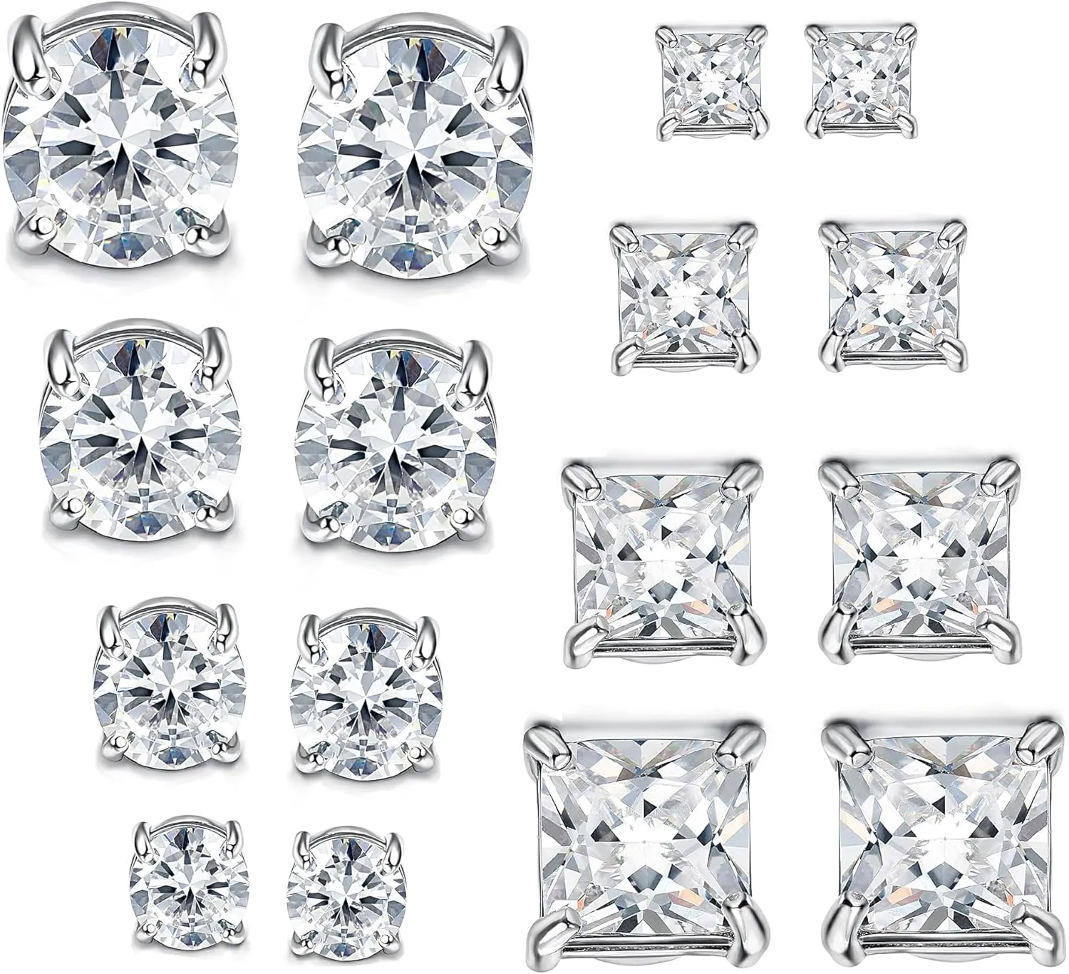 Jstyle 8 Pairs 4-7MM Magnetic Earrings for Men Women Silver Cubic Zirconia Stud Earrings for Non-Pierced Ears Hypoallergenic Stainless Steel Clip on Earrings