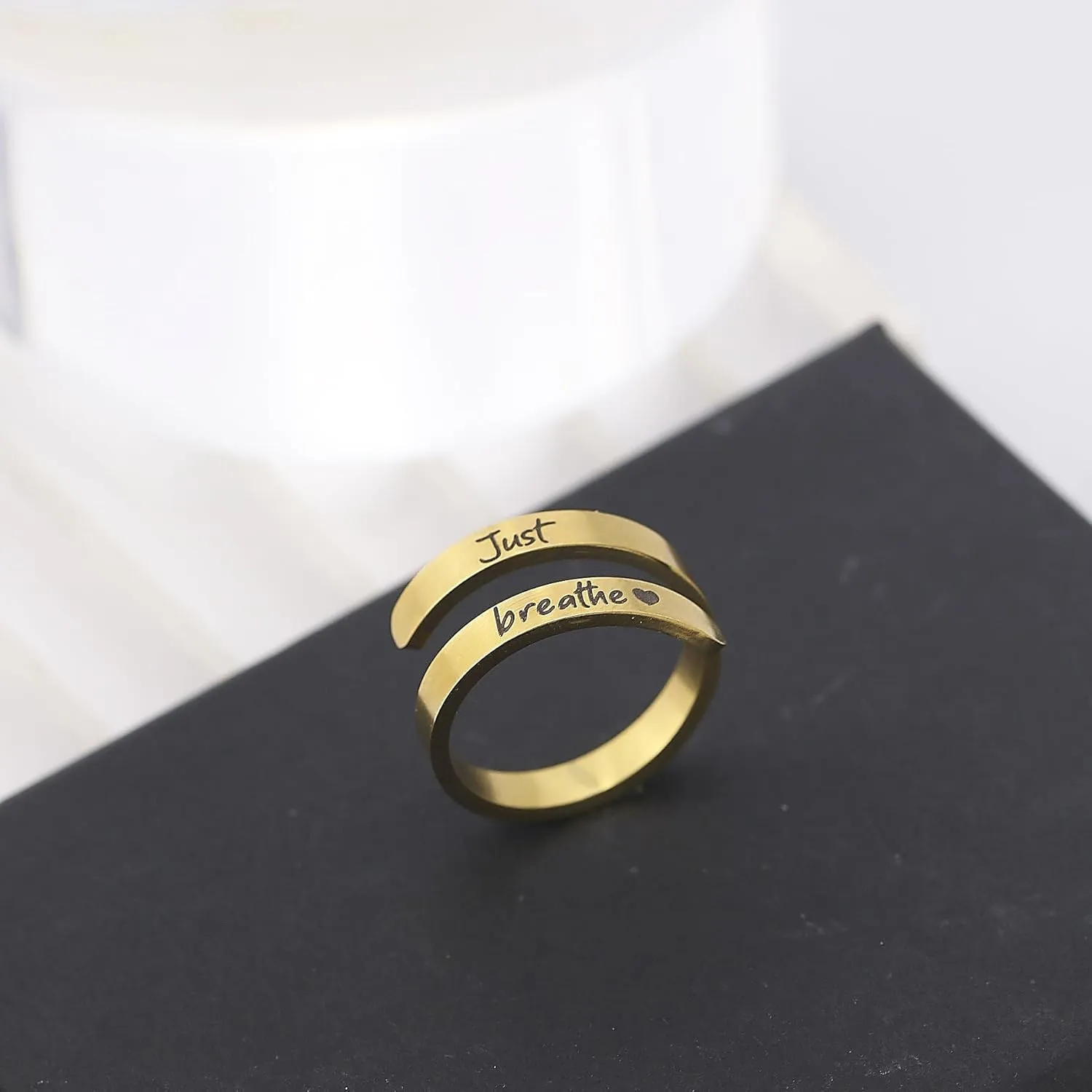 Just Breathe Rings for Women 304 Stainless Steel Inspirational Jewelry Rings Spiral Healing Rings Adjustable Love Lotus Just Breathe Ring Inspirational & Heartfelt Rings