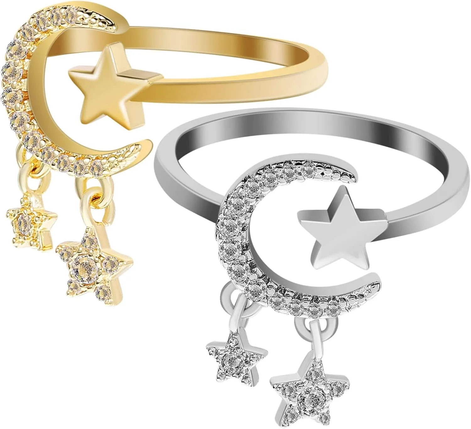 KESYOO 2Pcs Star Moon Open Wrap Rings Tiny Rings for Women Finger Ring Lovers Finish