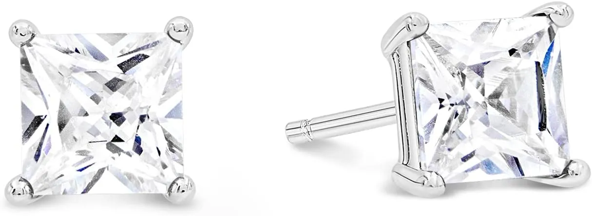 KEZEF Sterling Silver Stud Earrings for Women & Men - 4-Prong Setting Cubic Zirconia Earrings Studs - Premium CZ S925 Hypoallergenic - Available in 14K White and Yellow Gold, Rose Gold - 3mm to 9mm