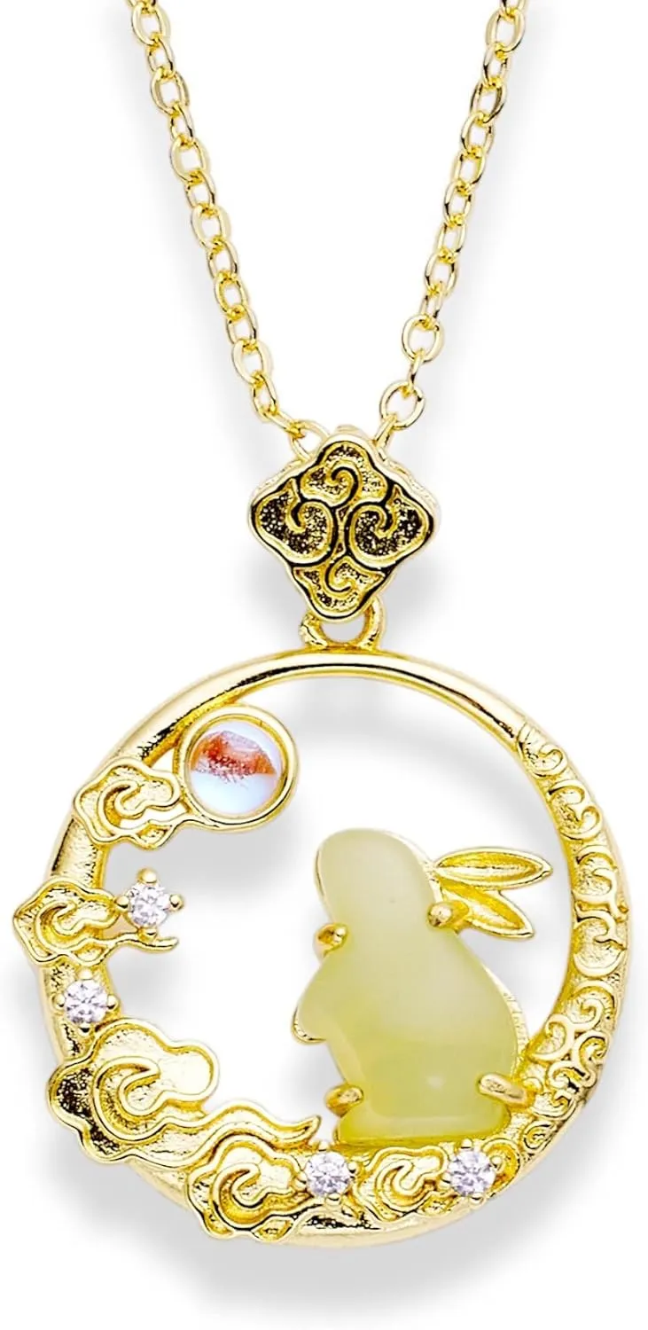 KOZUKI Jade necklace Bunny necklace pendant jade necklace for women for man jade necklace with 14k gold
