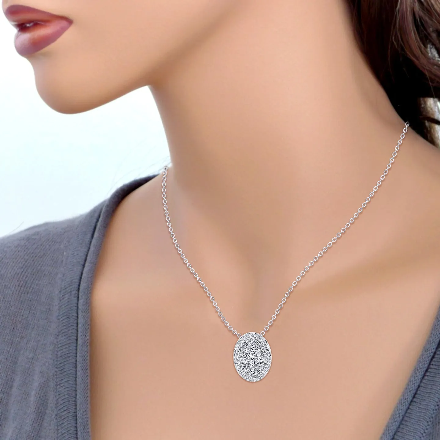 Kyiv - 1 Carat Oval Shape Diamond Pendant Necklace