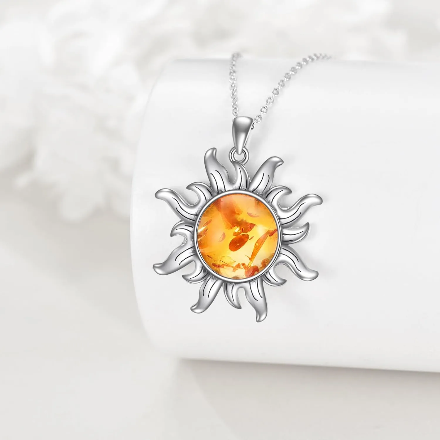 KZX Sun Necklace for Women 925 Sterling Silver Amber/Labradorite Sun Jewelry Gifts for Mother Wife