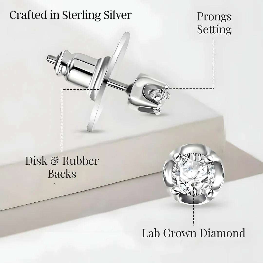 Lab Grown Diamond Earrings for Women in 925 Sterling Silver with Gold/Platinum Plated - Diamond Studs - 0.20 ctw, I2 Clarity Wedding Anniversary Jewelry Birthday Gifts for Her