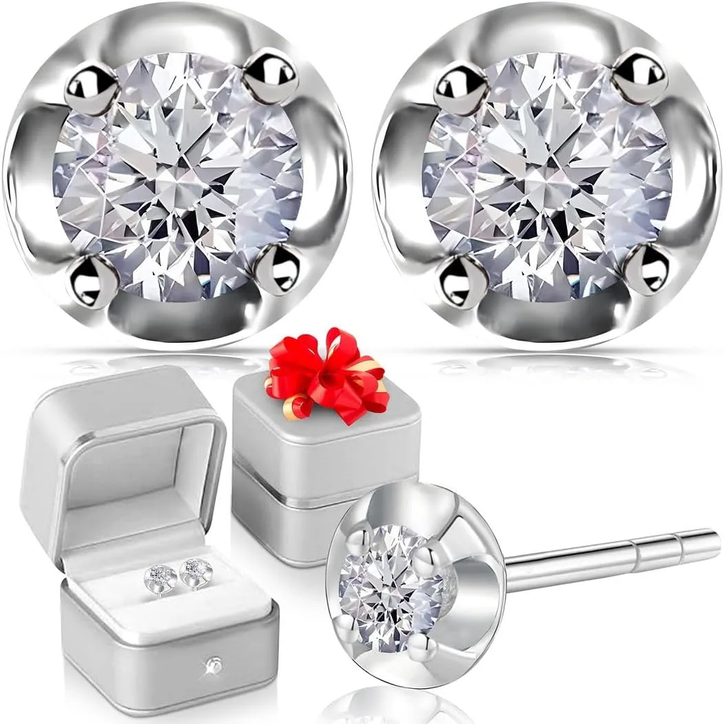 Lab Grown Diamond Earrings for Women in 925 Sterling Silver with Gold/Platinum Plated - Diamond Studs - 0.20 ctw, I2 Clarity Wedding Anniversary Jewelry Birthday Gifts for Her